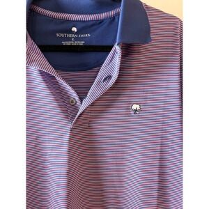 Southern Shirt Polo Men Large Blue Pink Excellent Micro Stripe Performance Golf